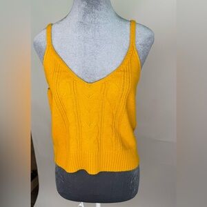 Anthro Inspired Mustard Cable Knit Sweater Tank Cami Size M